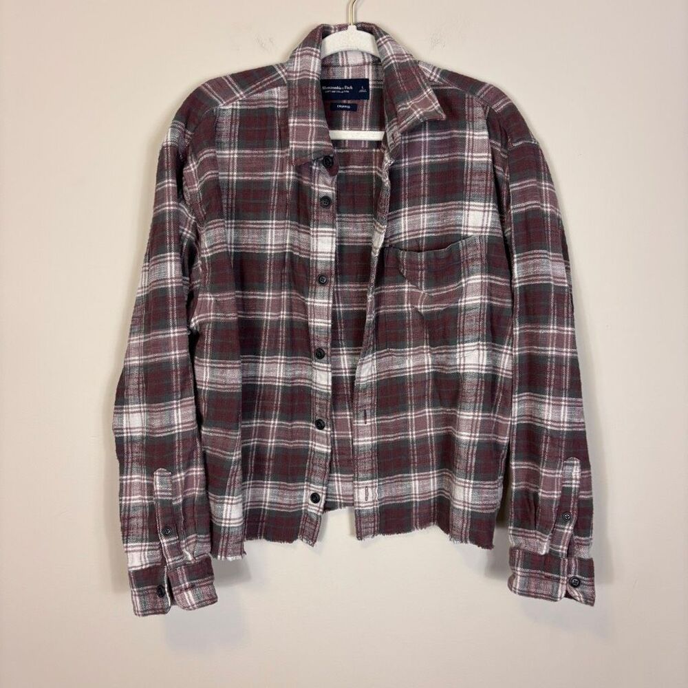 Abercrombie &‎ Fitch Maroon & White Plaid Flannel Button Down Cropped Large